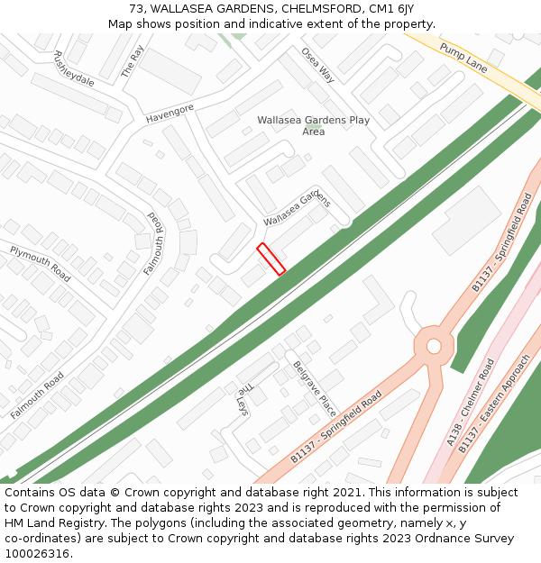 73, WALLASEA GARDENS, CHELMSFORD, CM1 6JY: Location map and indicative extent of plot