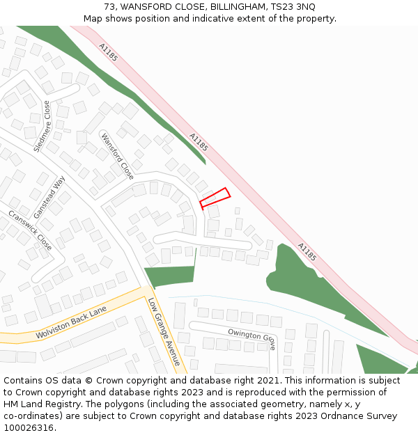 73, WANSFORD CLOSE, BILLINGHAM, TS23 3NQ: Location map and indicative extent of plot