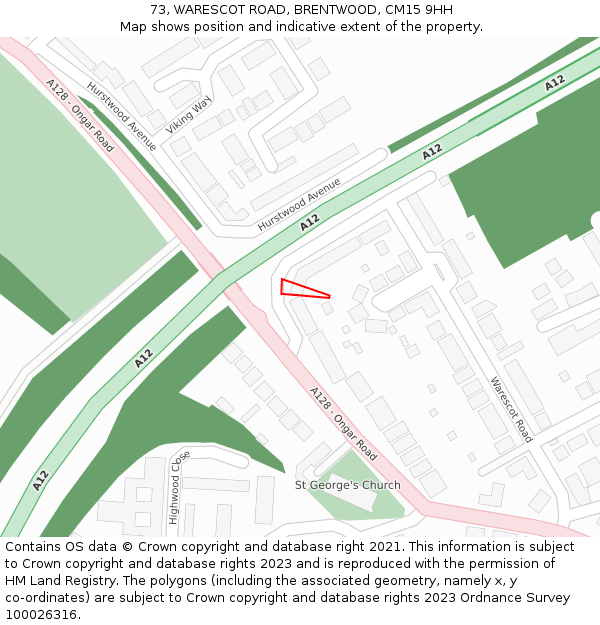 73, WARESCOT ROAD, BRENTWOOD, CM15 9HH: Location map and indicative extent of plot