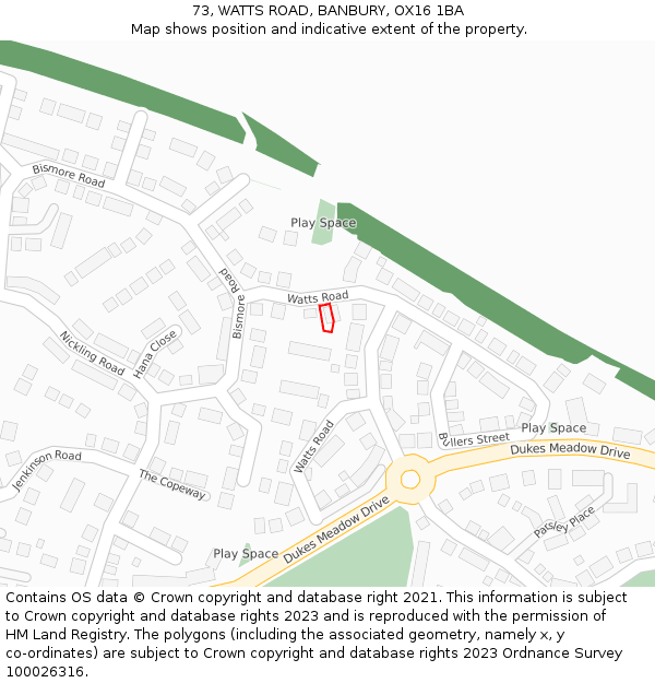73, WATTS ROAD, BANBURY, OX16 1BA: Location map and indicative extent of plot