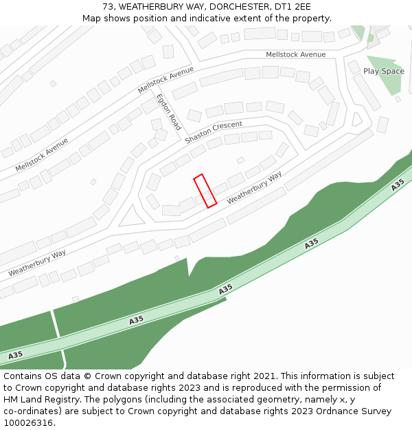 73, WEATHERBURY WAY, DORCHESTER, DT1 2EE: Location map and indicative extent of plot