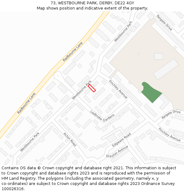 73, WESTBOURNE PARK, DERBY, DE22 4GY: Location map and indicative extent of plot