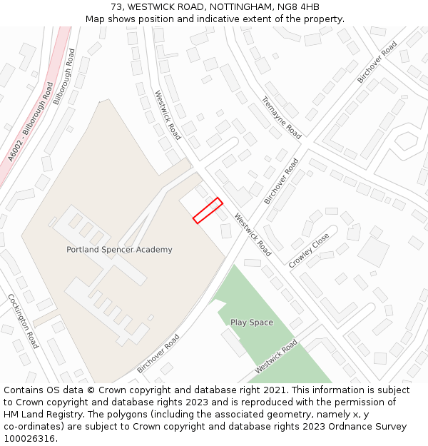 73, WESTWICK ROAD, NOTTINGHAM, NG8 4HB: Location map and indicative extent of plot