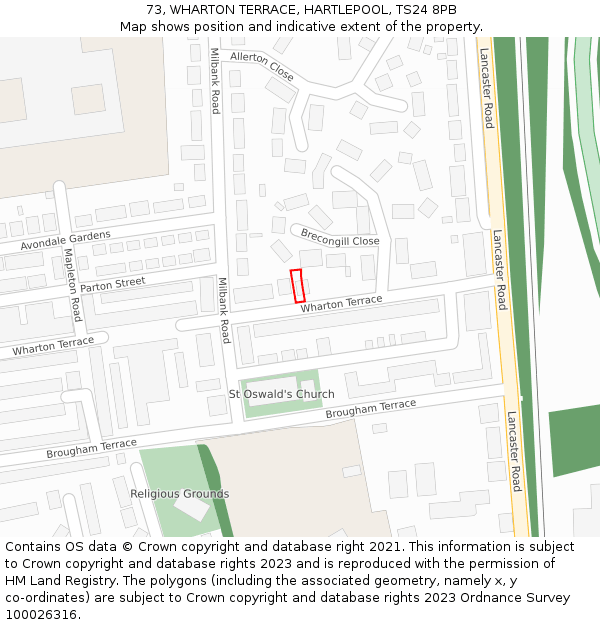 73, WHARTON TERRACE, HARTLEPOOL, TS24 8PB: Location map and indicative extent of plot