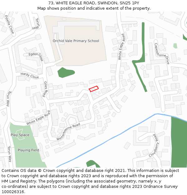73, WHITE EAGLE ROAD, SWINDON, SN25 1PY: Location map and indicative extent of plot