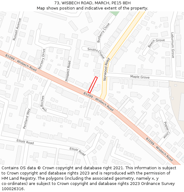 73, WISBECH ROAD, MARCH, PE15 8EH: Location map and indicative extent of plot