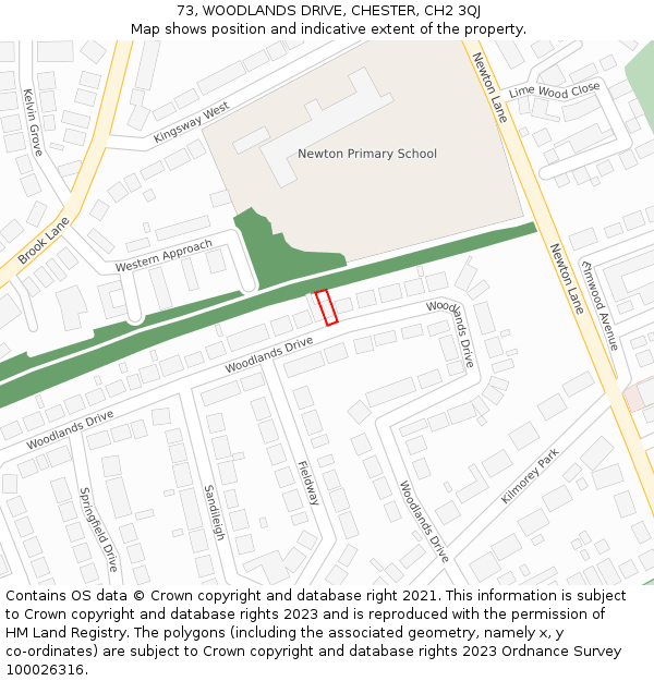 73, WOODLANDS DRIVE, CHESTER, CH2 3QJ: Location map and indicative extent of plot