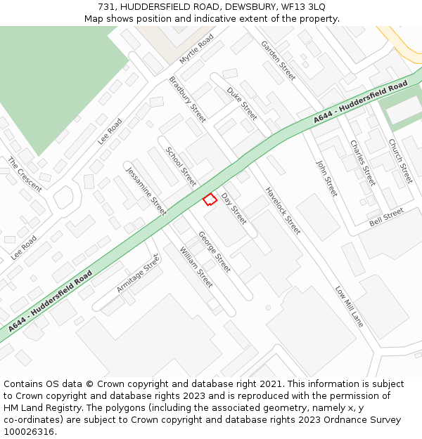 731, HUDDERSFIELD ROAD, DEWSBURY, WF13 3LQ: Location map and indicative extent of plot