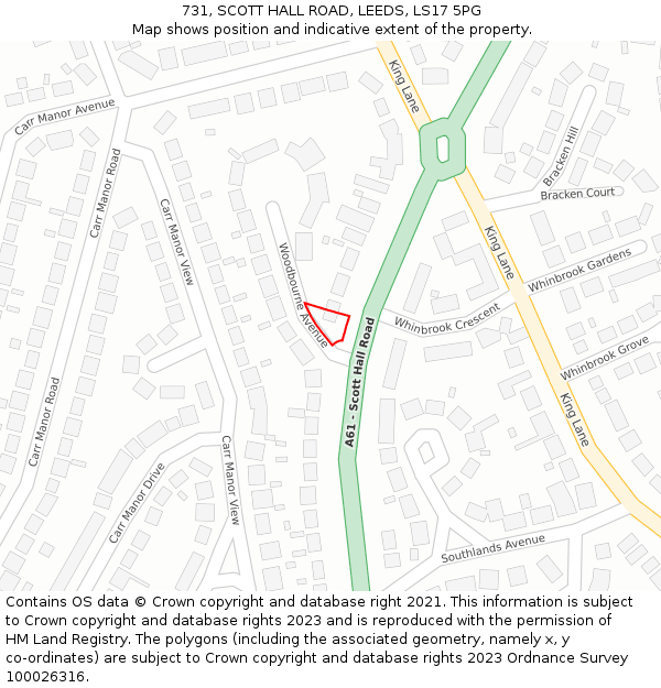 731, SCOTT HALL ROAD, LEEDS, LS17 5PG: Location map and indicative extent of plot