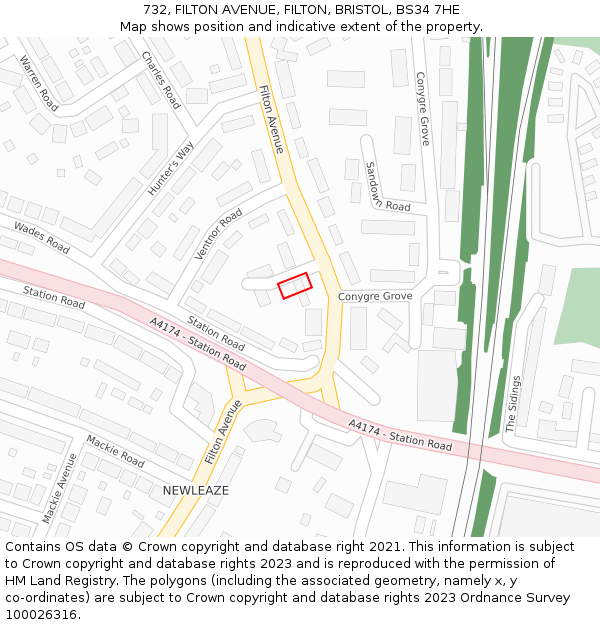 732, FILTON AVENUE, FILTON, BRISTOL, BS34 7HE: Location map and indicative extent of plot