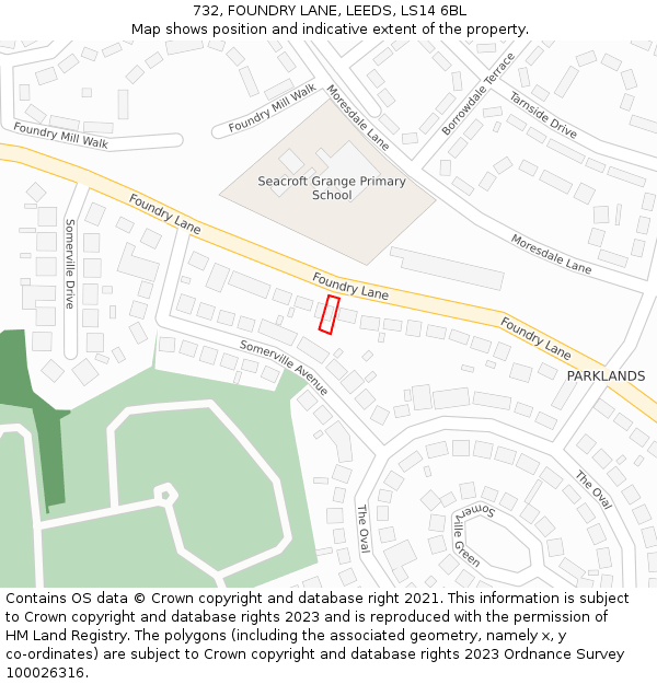 732, FOUNDRY LANE, LEEDS, LS14 6BL: Location map and indicative extent of plot
