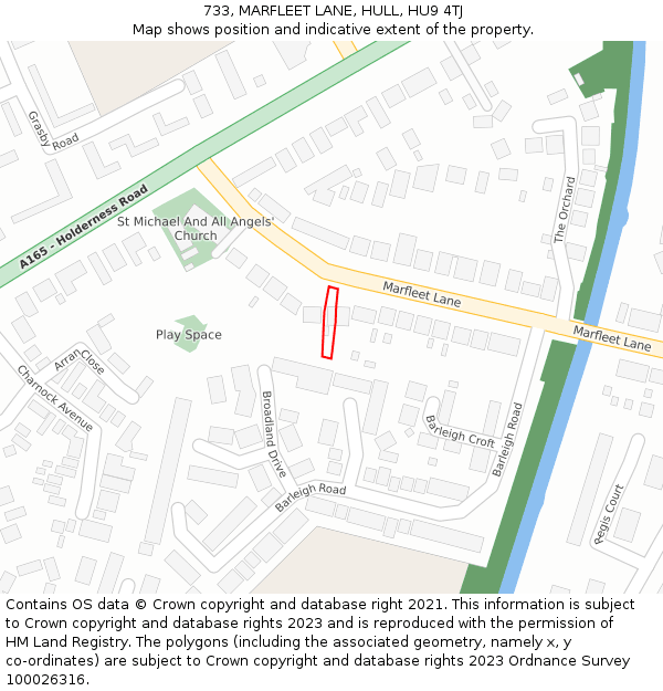 733, MARFLEET LANE, HULL, HU9 4TJ: Location map and indicative extent of plot