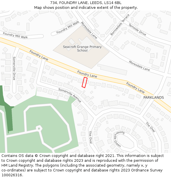 734, FOUNDRY LANE, LEEDS, LS14 6BL: Location map and indicative extent of plot