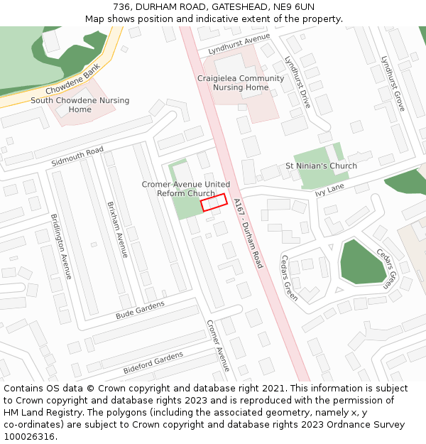 736, DURHAM ROAD, GATESHEAD, NE9 6UN: Location map and indicative extent of plot