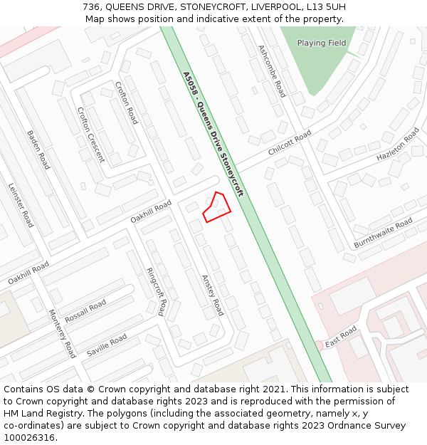 736, QUEENS DRIVE, STONEYCROFT, LIVERPOOL, L13 5UH: Location map and indicative extent of plot