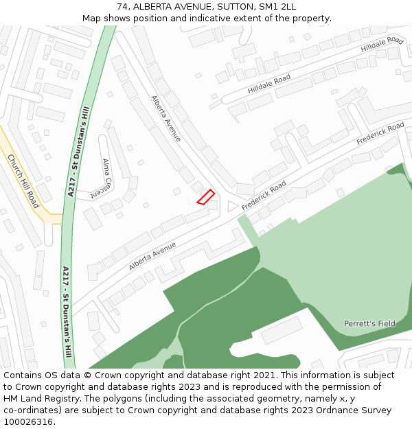 74, ALBERTA AVENUE, SUTTON, SM1 2LL: Location map and indicative extent of plot