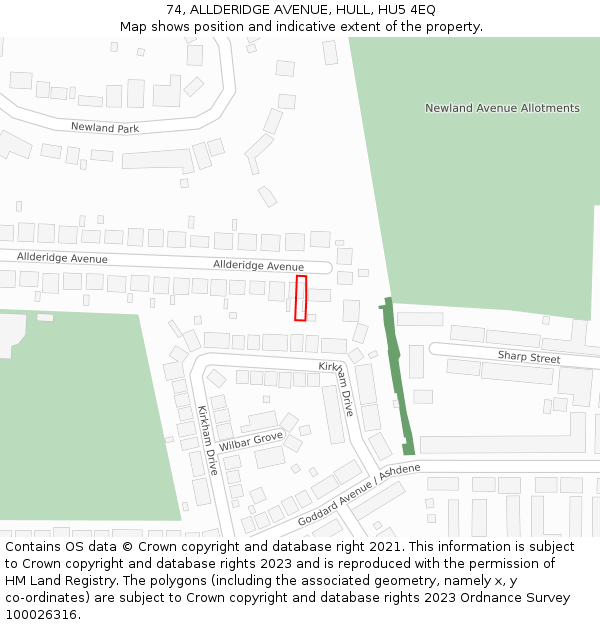 74, ALLDERIDGE AVENUE, HULL, HU5 4EQ: Location map and indicative extent of plot
