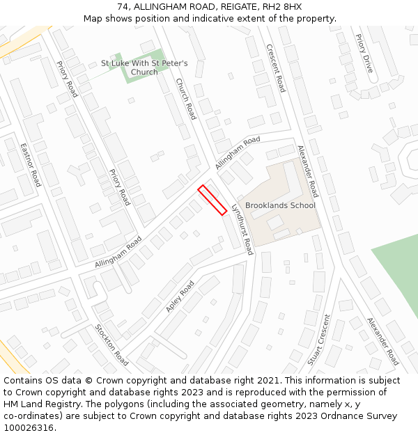 74, ALLINGHAM ROAD, REIGATE, RH2 8HX: Location map and indicative extent of plot