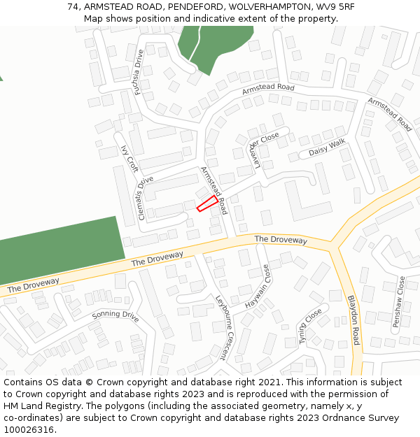 74, ARMSTEAD ROAD, PENDEFORD, WOLVERHAMPTON, WV9 5RF: Location map and indicative extent of plot