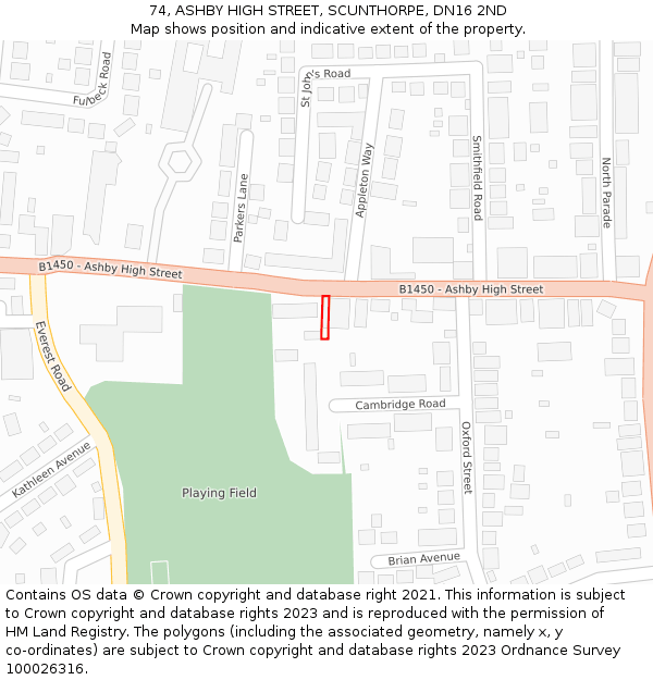 74, ASHBY HIGH STREET, SCUNTHORPE, DN16 2ND: Location map and indicative extent of plot