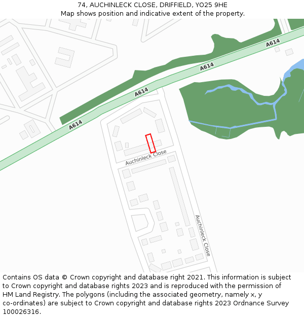 74, AUCHINLECK CLOSE, DRIFFIELD, YO25 9HE: Location map and indicative extent of plot