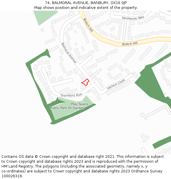 74, BALMORAL AVENUE, BANBURY, OX16 0JP: Location map and indicative extent of plot