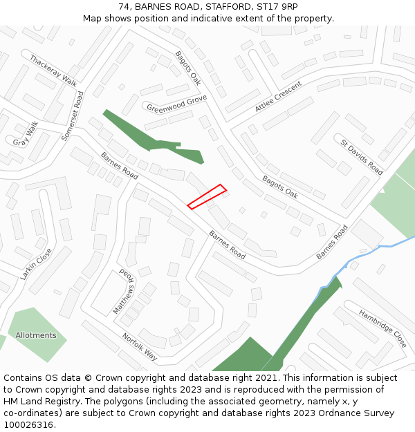74, BARNES ROAD, STAFFORD, ST17 9RP: Location map and indicative extent of plot