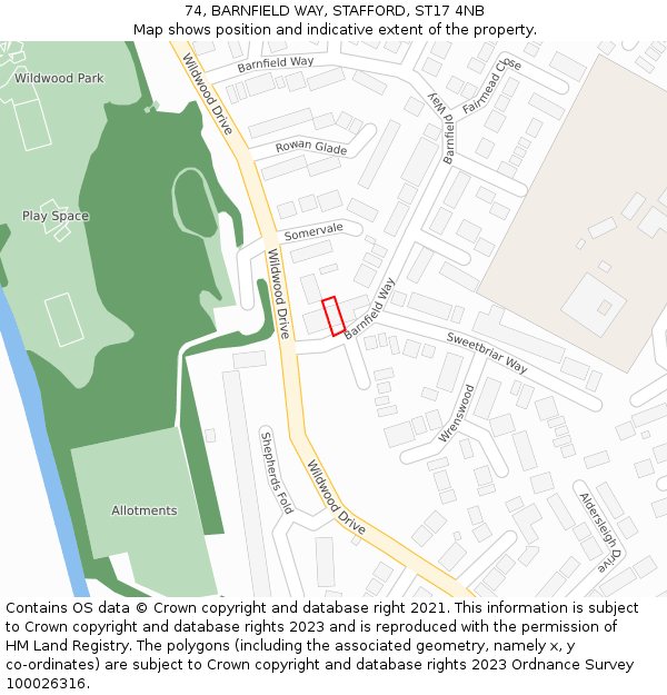 74, BARNFIELD WAY, STAFFORD, ST17 4NB: Location map and indicative extent of plot