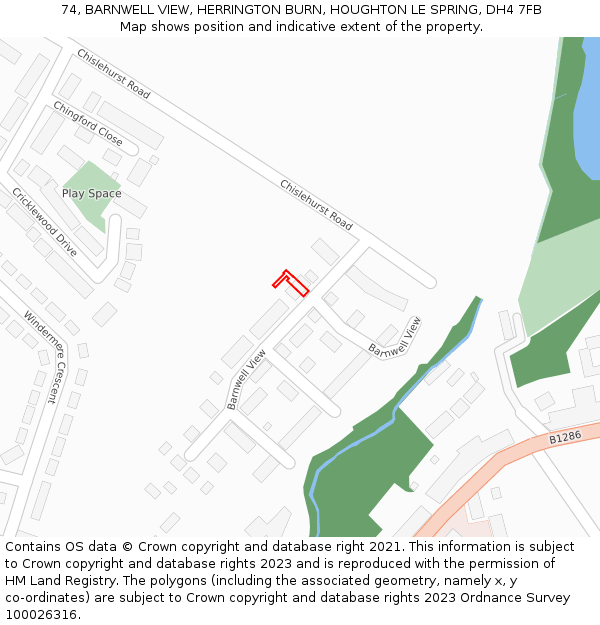 74, BARNWELL VIEW, HERRINGTON BURN, HOUGHTON LE SPRING, DH4 7FB: Location map and indicative extent of plot