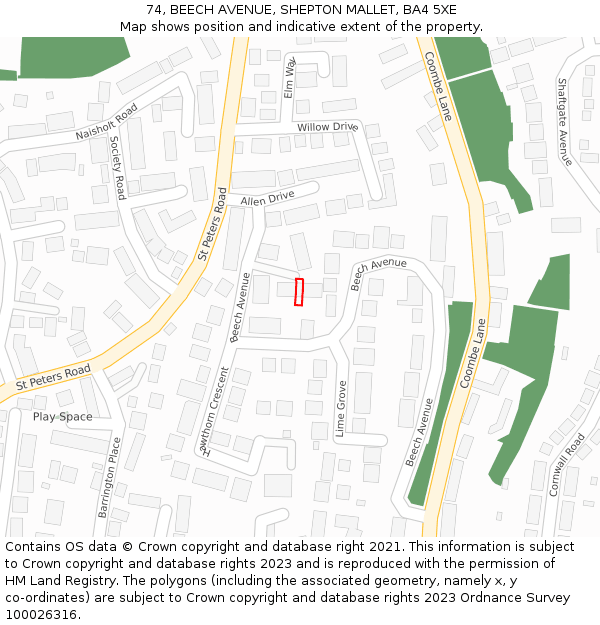 74, BEECH AVENUE, SHEPTON MALLET, BA4 5XE: Location map and indicative extent of plot