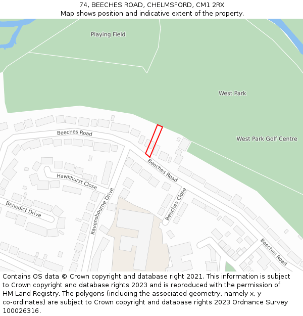 74, BEECHES ROAD, CHELMSFORD, CM1 2RX: Location map and indicative extent of plot
