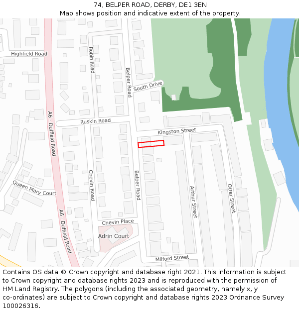 74, BELPER ROAD, DERBY, DE1 3EN: Location map and indicative extent of plot