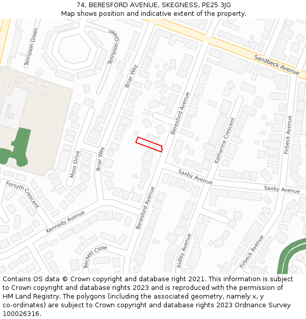 74, BERESFORD AVENUE, SKEGNESS, PE25 3JG: Location map and indicative extent of plot