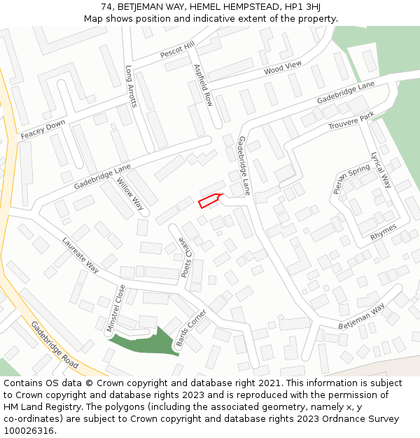74, BETJEMAN WAY, HEMEL HEMPSTEAD, HP1 3HJ: Location map and indicative extent of plot