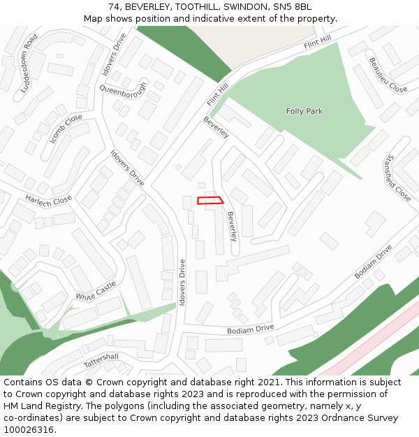 74, BEVERLEY, TOOTHILL, SWINDON, SN5 8BL: Location map and indicative extent of plot