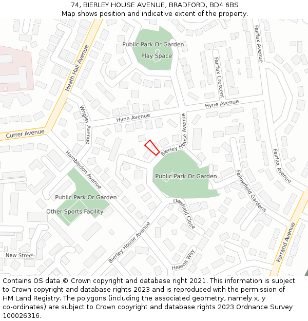74, BIERLEY HOUSE AVENUE, BRADFORD, BD4 6BS: Location map and indicative extent of plot