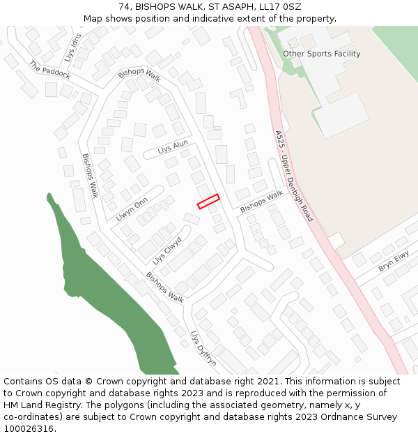 74, BISHOPS WALK, ST ASAPH, LL17 0SZ: Location map and indicative extent of plot