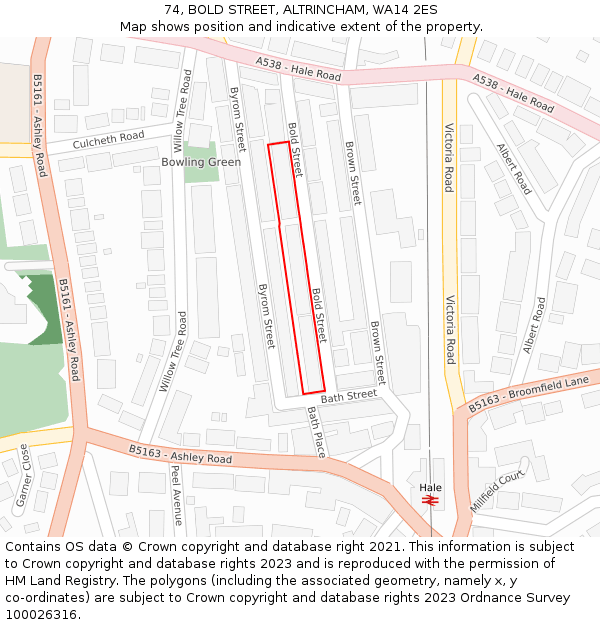 74, BOLD STREET, ALTRINCHAM, WA14 2ES: Location map and indicative extent of plot
