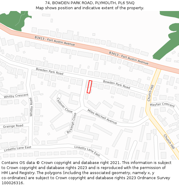 74, BOWDEN PARK ROAD, PLYMOUTH, PL6 5NQ: Location map and indicative extent of plot