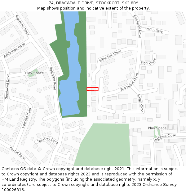 74, BRACADALE DRIVE, STOCKPORT, SK3 8RY: Location map and indicative extent of plot