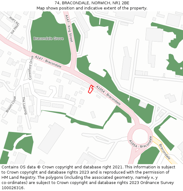 74, BRACONDALE, NORWICH, NR1 2BE: Location map and indicative extent of plot