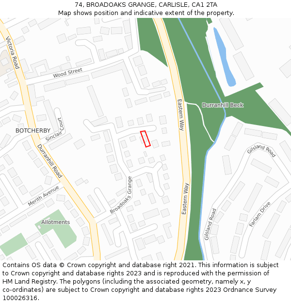 74, BROADOAKS GRANGE, CARLISLE, CA1 2TA: Location map and indicative extent of plot