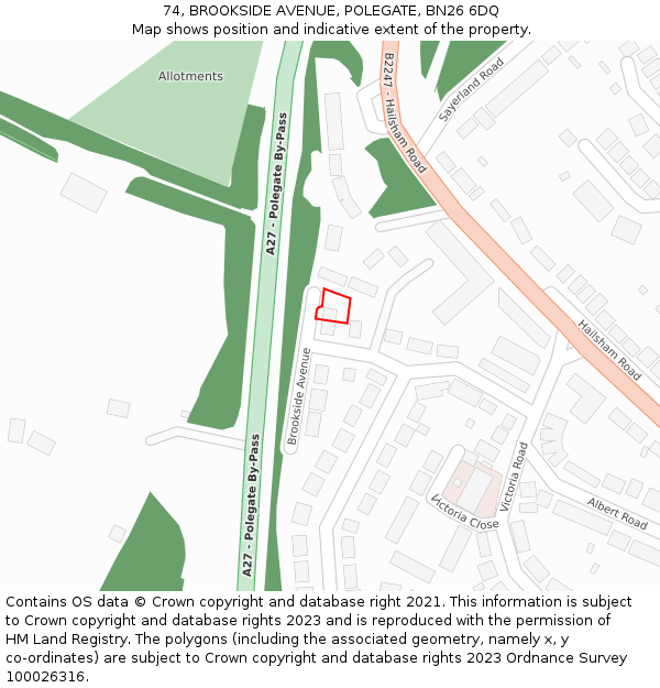 74, BROOKSIDE AVENUE, POLEGATE, BN26 6DQ: Location map and indicative extent of plot