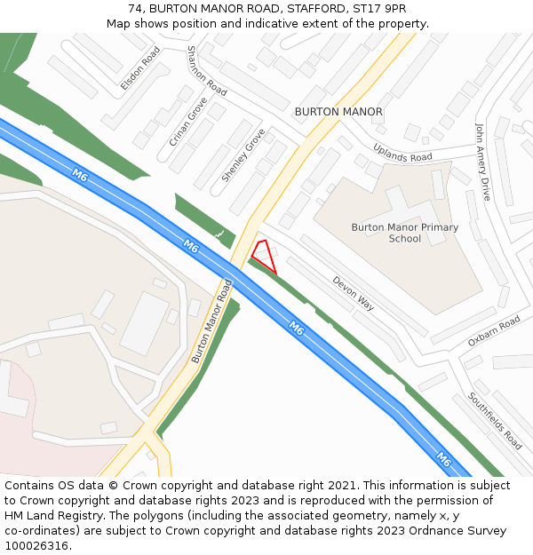 74, BURTON MANOR ROAD, STAFFORD, ST17 9PR: Location map and indicative extent of plot