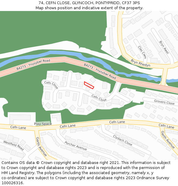 74, CEFN CLOSE, GLYNCOCH, PONTYPRIDD, CF37 3PS: Location map and indicative extent of plot