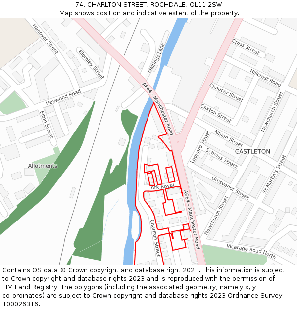 74, CHARLTON STREET, ROCHDALE, OL11 2SW: Location map and indicative extent of plot