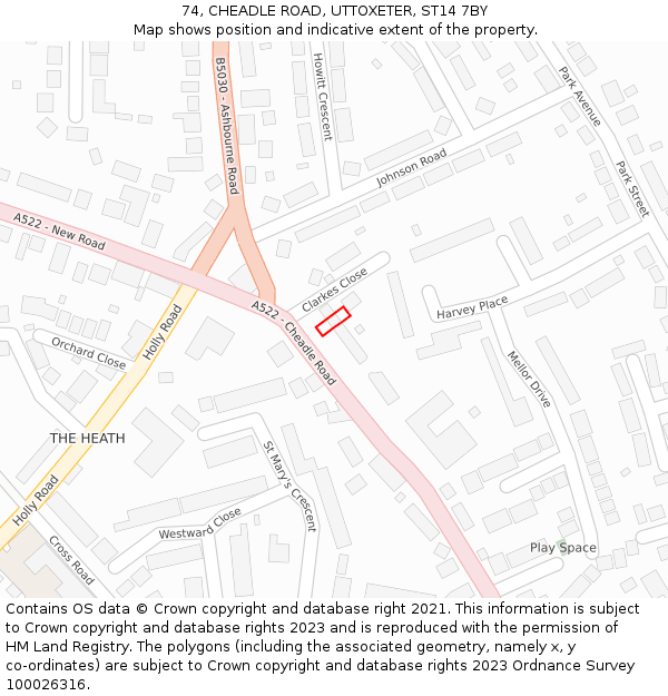 74, CHEADLE ROAD, UTTOXETER, ST14 7BY: Location map and indicative extent of plot
