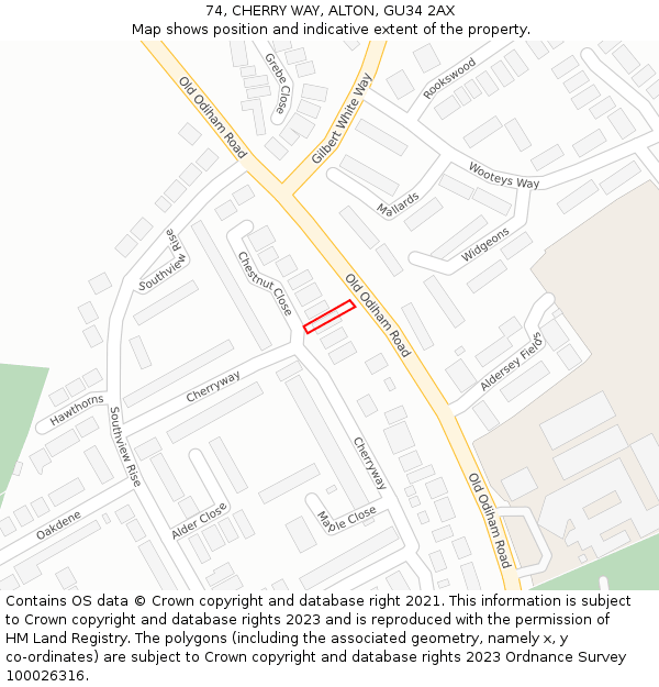 74, CHERRY WAY, ALTON, GU34 2AX: Location map and indicative extent of plot