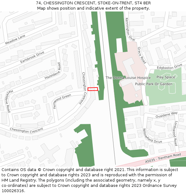 74, CHESSINGTON CRESCENT, STOKE-ON-TRENT, ST4 8ER: Location map and indicative extent of plot
