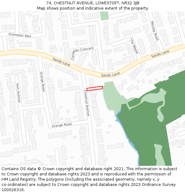74, CHESTNUT AVENUE, LOWESTOFT, NR32 3JB: Location map and indicative extent of plot